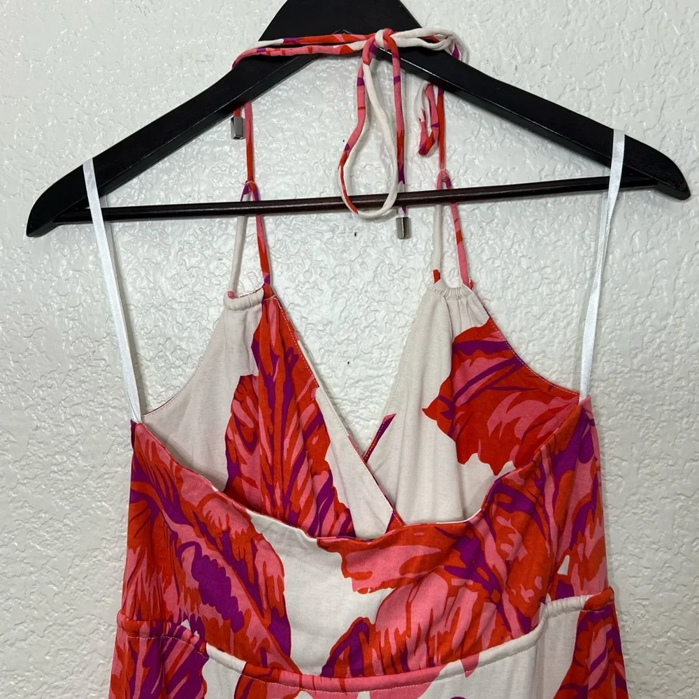 Banana Republic Milly Collection Chili Red Banana Leaf Silk Jersey Maxi Dress S - Picture 8 of 13